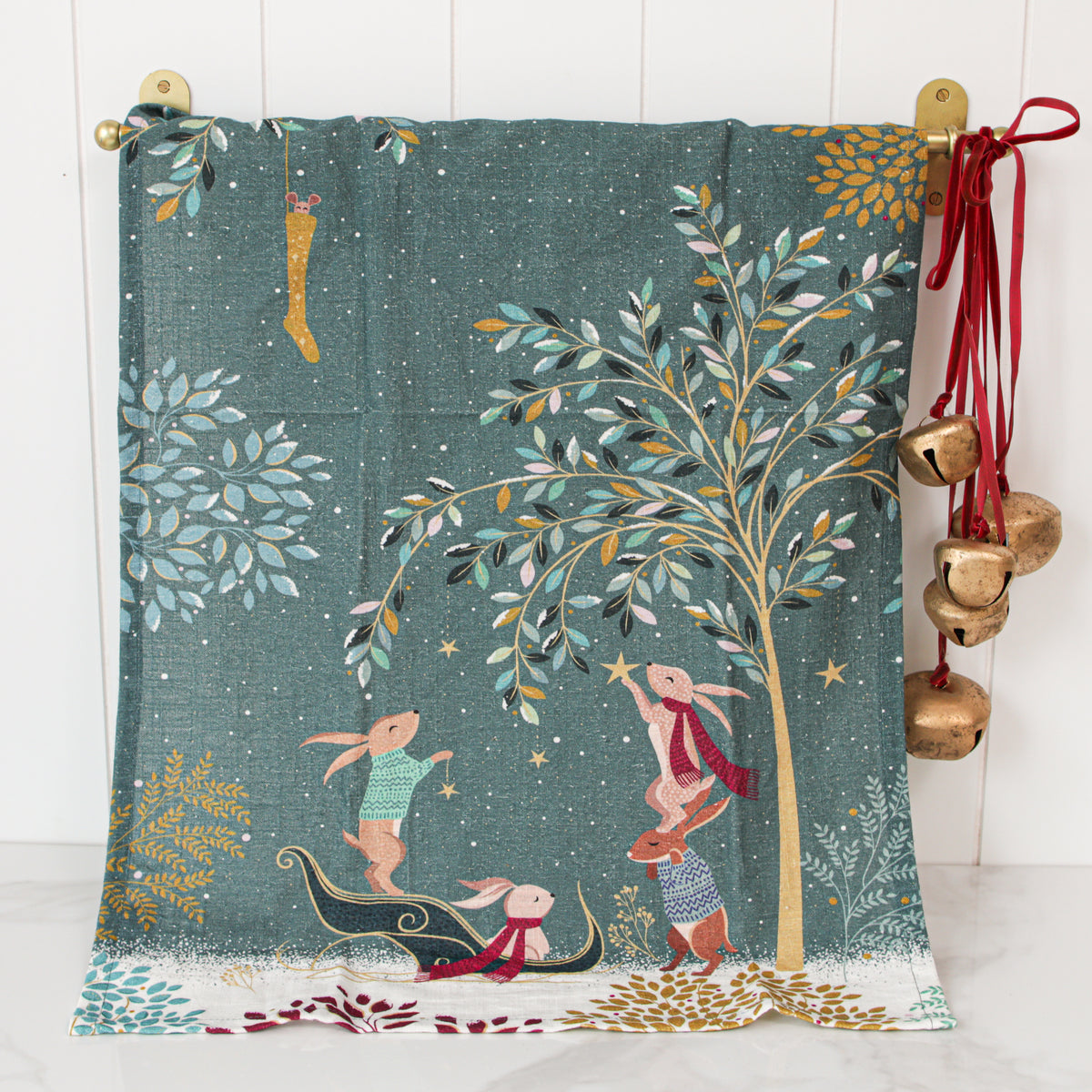Forest Rabbits Decorating Dish Towel