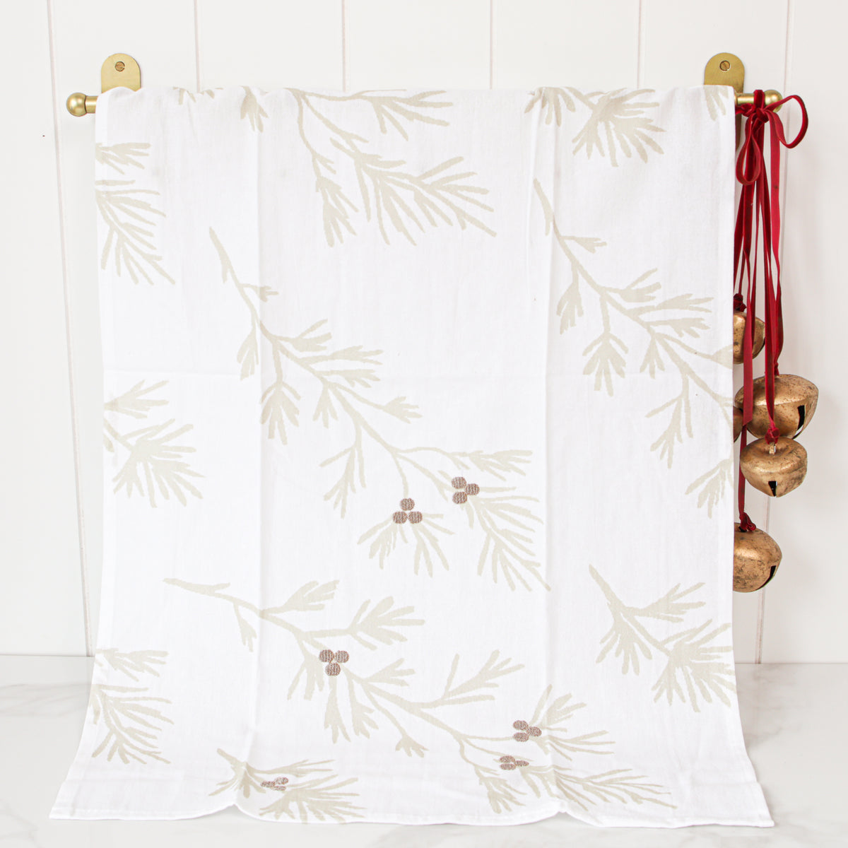Dish Towel with Bronze Embroidered Berries