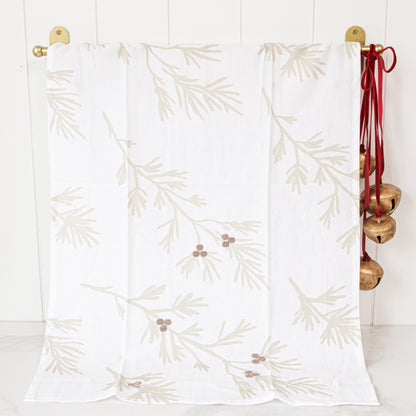 Dish Towel with Bronze Embroidered Berries