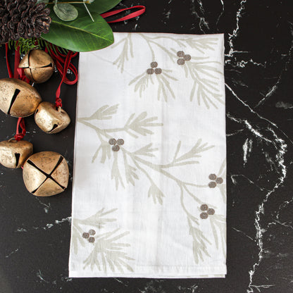 Dish Towel with Bronze Embroidered Berries
