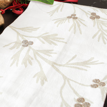 Dish Towel with Bronze Embroidered Berries