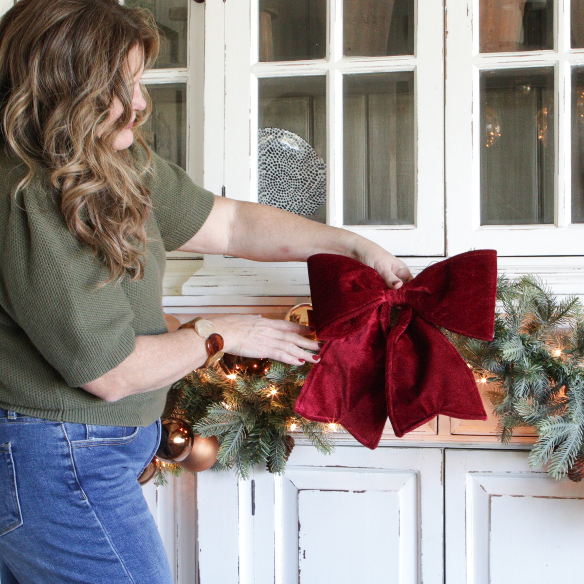 22" Small Cranberry Outdoor Velvet Bow, Set of 2