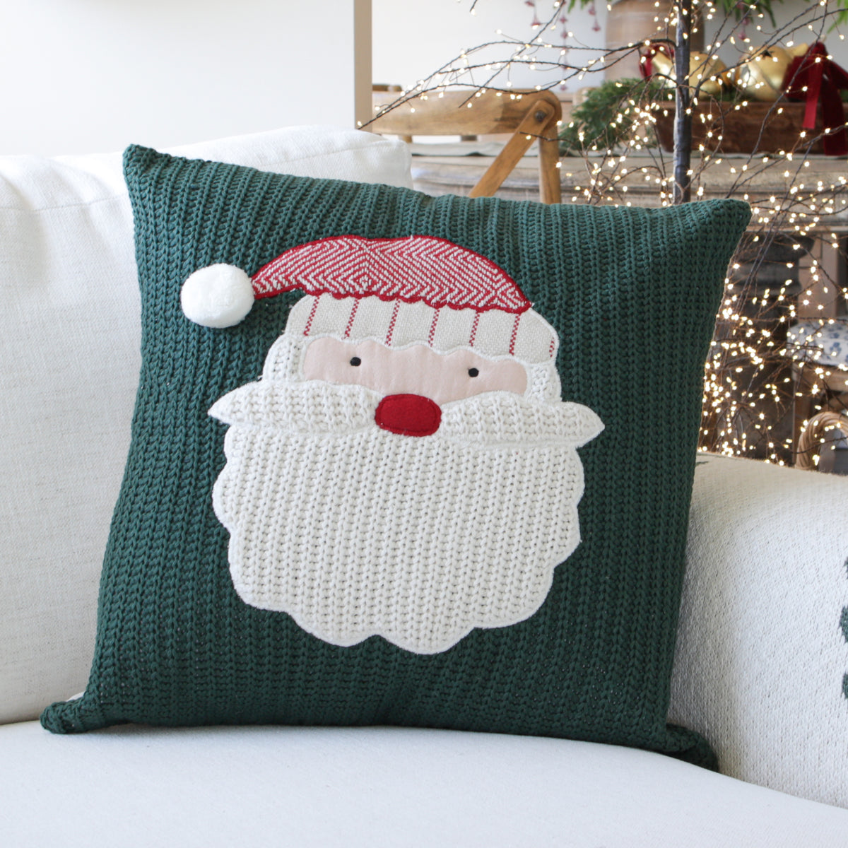 Green Knit Santa Pillow - Interior Delights