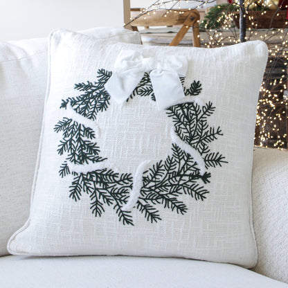 Wreath with Bow Christmas Pillow