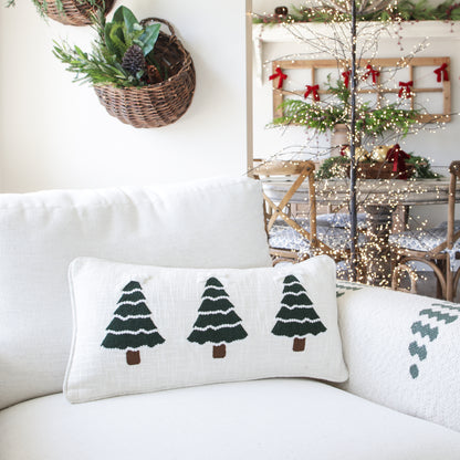Green Trees Embroidered Christmas Pillow
