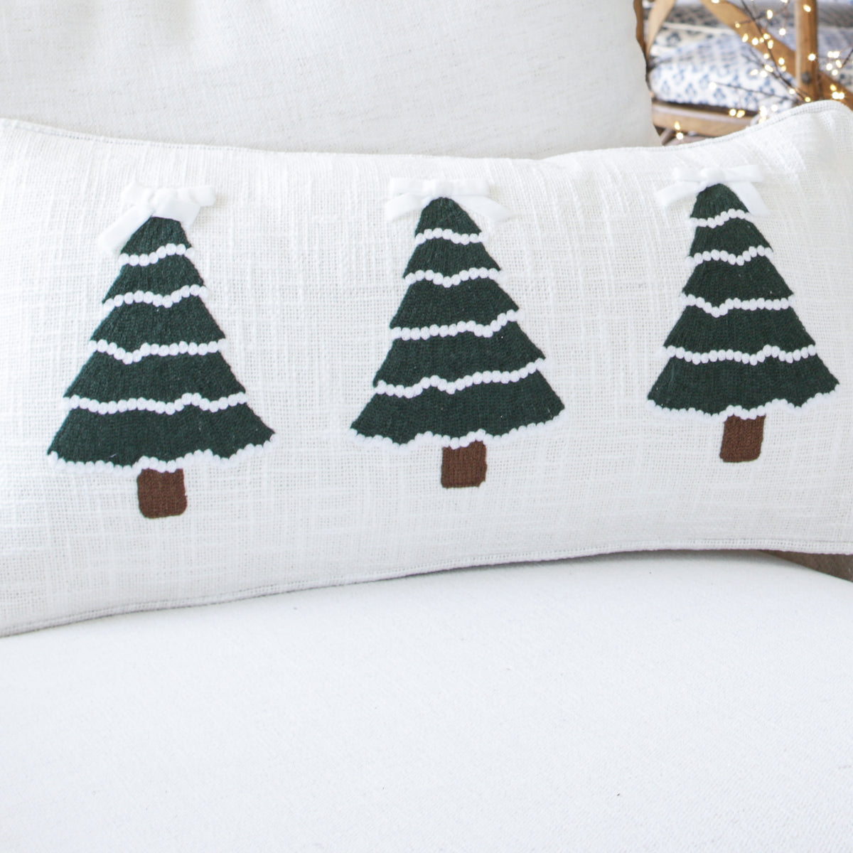Green Trees Embroidered Christmas Pillow