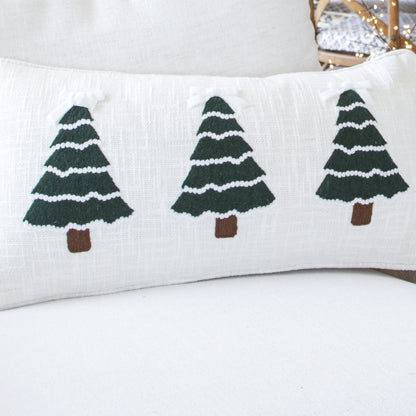 Green Trees Embroidered Christmas Pillow