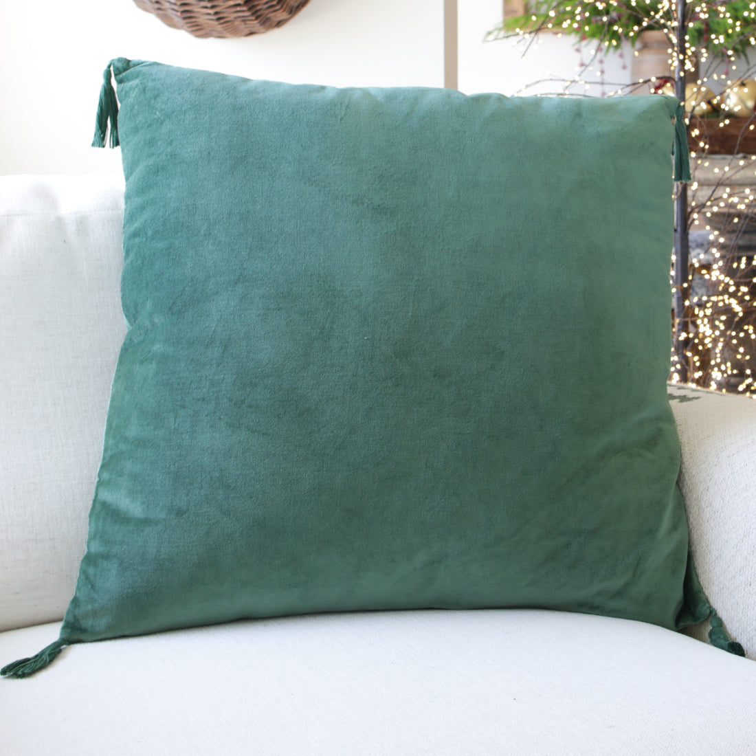 Green Velvet Pillow with Tassels