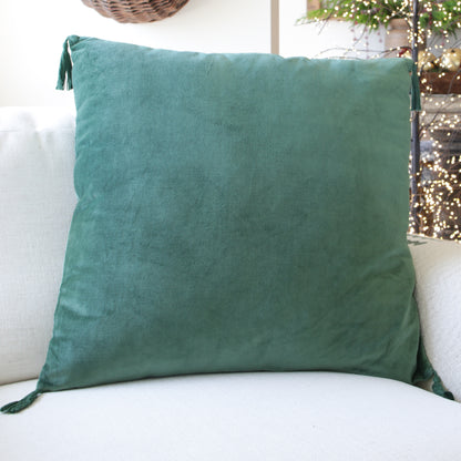 Green Velvet Pillow with Tassels