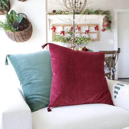 Dark Red Velvet Pillow with Tassels