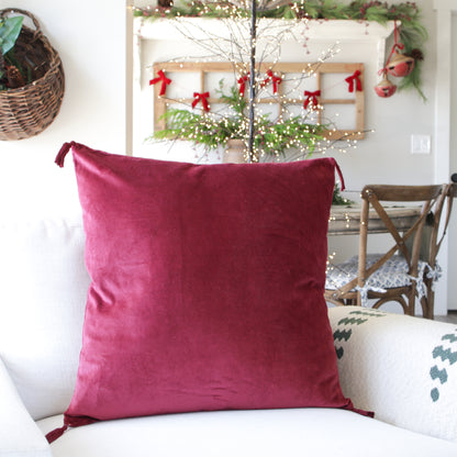 Dark Red Velvet Pillow with Tassels
