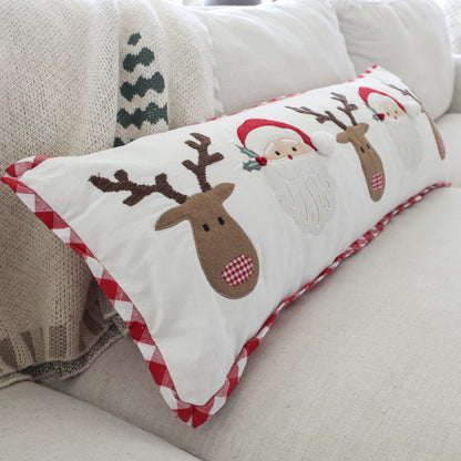 Long Lumbar Santa and Reindeer Pillow