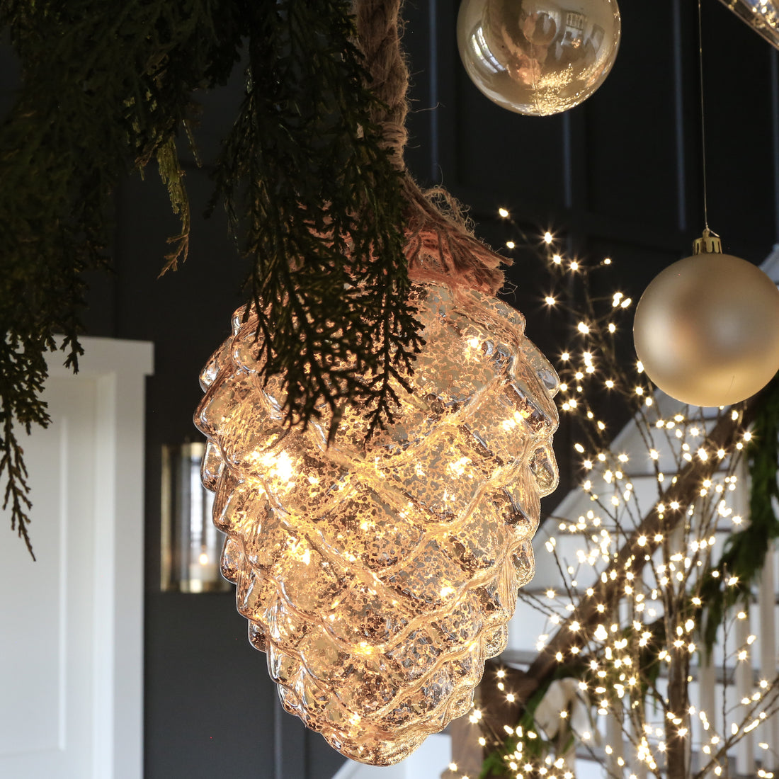 Pinecone: Luster Glass LED Ornament with Remote - Interior Delights
