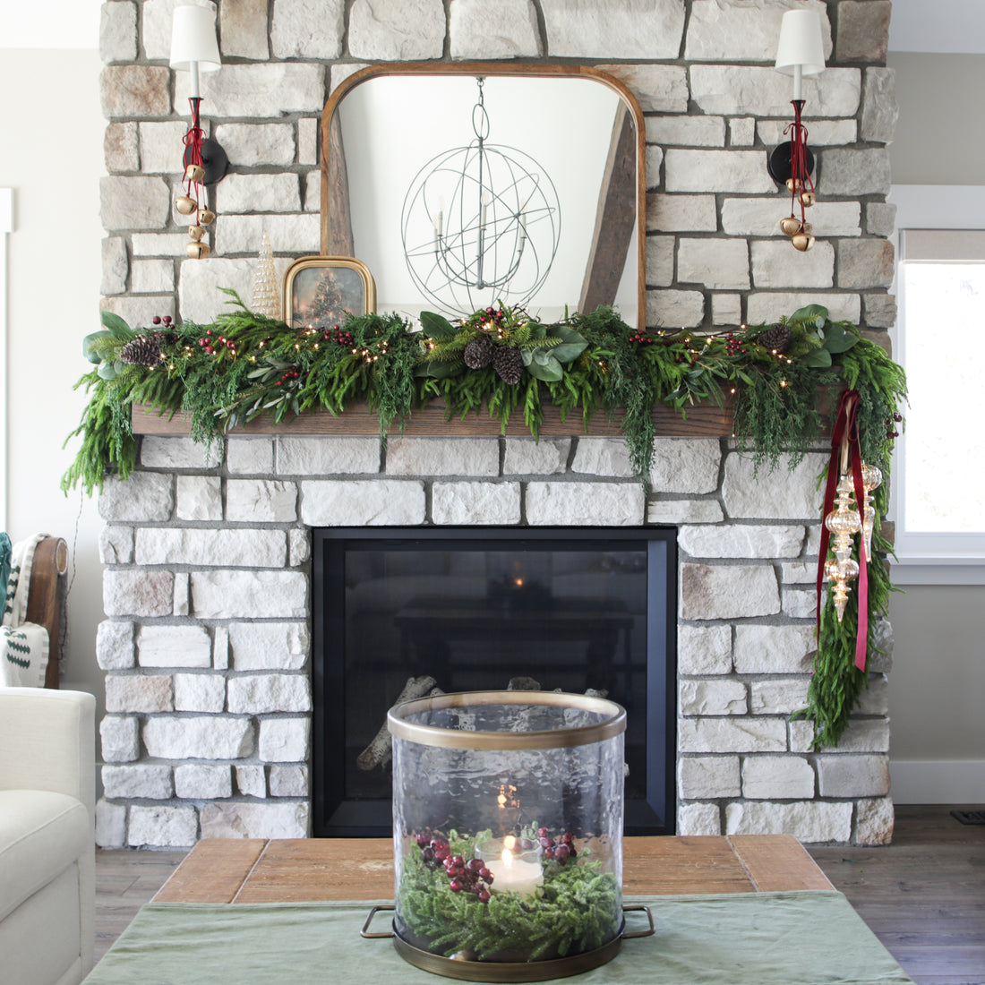 Antique Gold Arched Frame with Christmas Tree Print - Interior Delights
