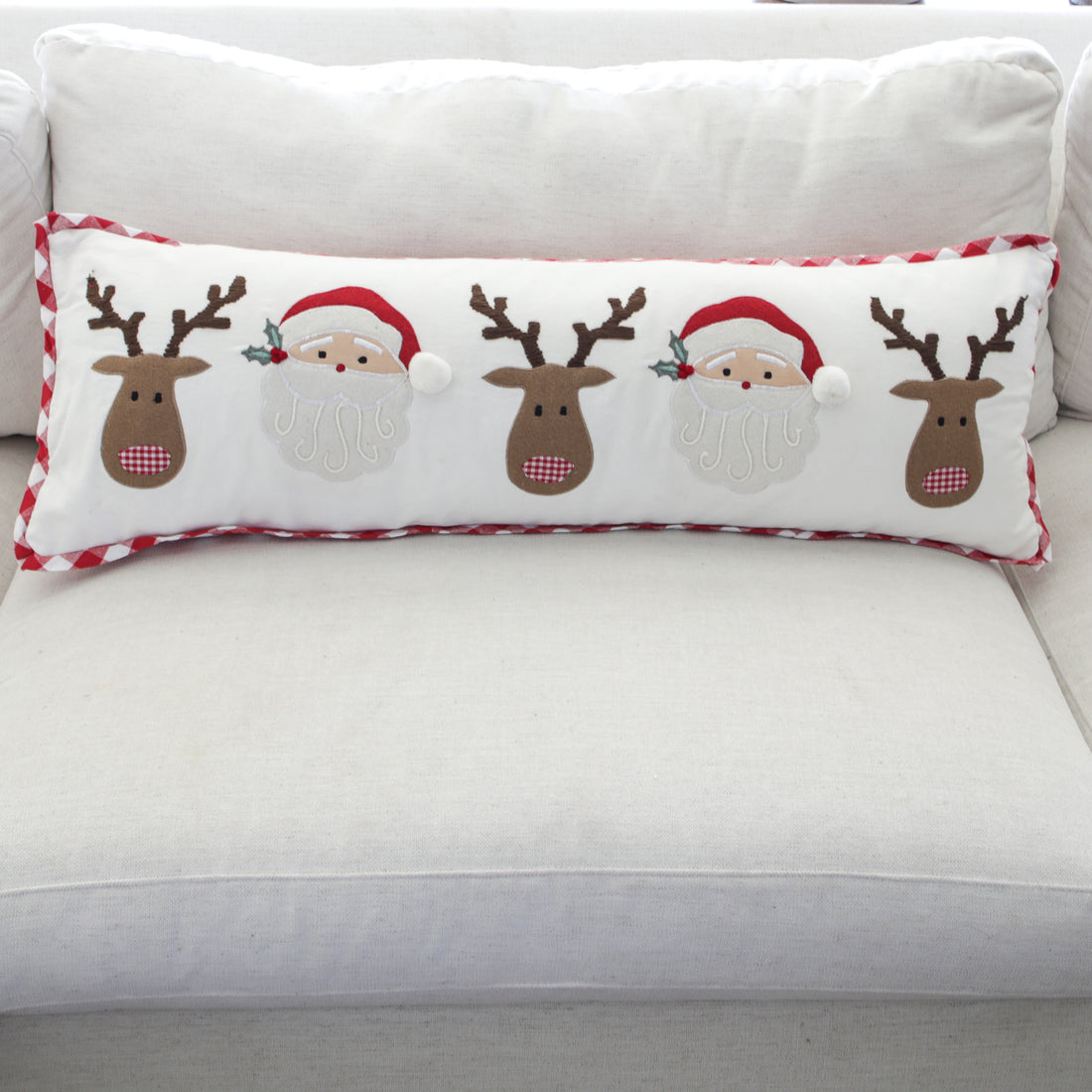 Long Lumbar Santa and Reindeer Pillow - Interior Delights