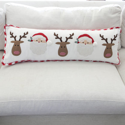 Long Lumbar Santa and Reindeer Pillow