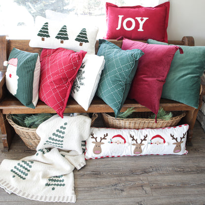 Dark Green Corduroy Pillow with Hand Stitching