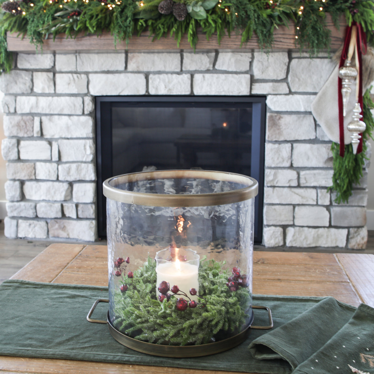 Giant Glass Hurricane with Antique Gold Accents