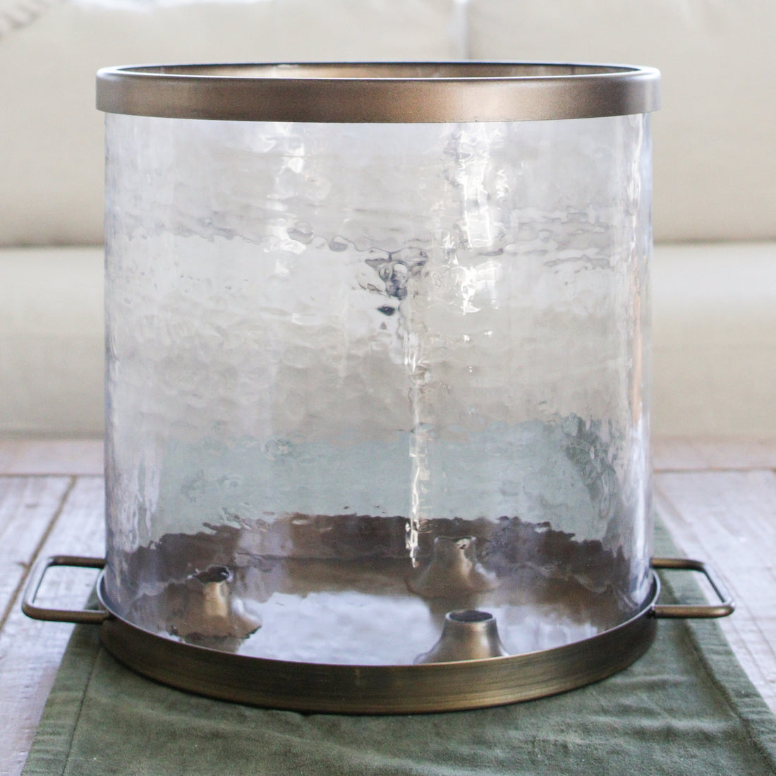 Giant Glass Hurricane with Antique Gold Accents
