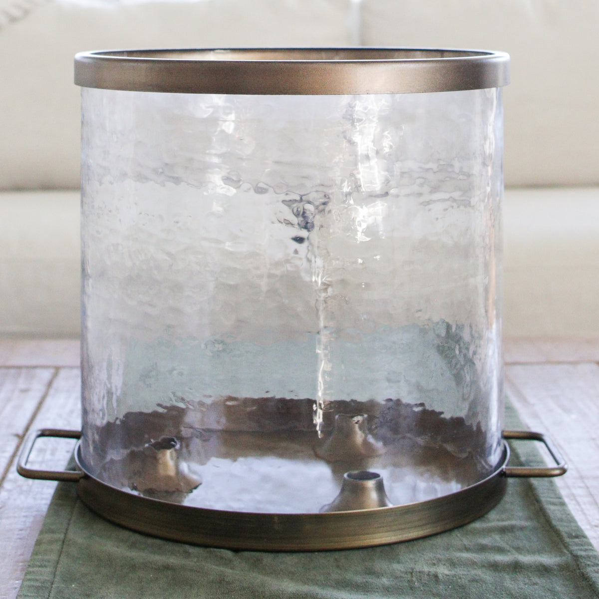 Giant Glass Hurricane with Antique Gold Accents