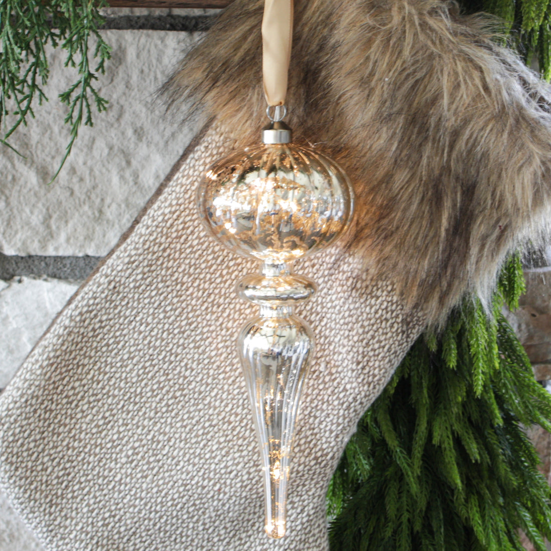 10" Estate Mercury Glass LED Finial Ornament - Interior Delights