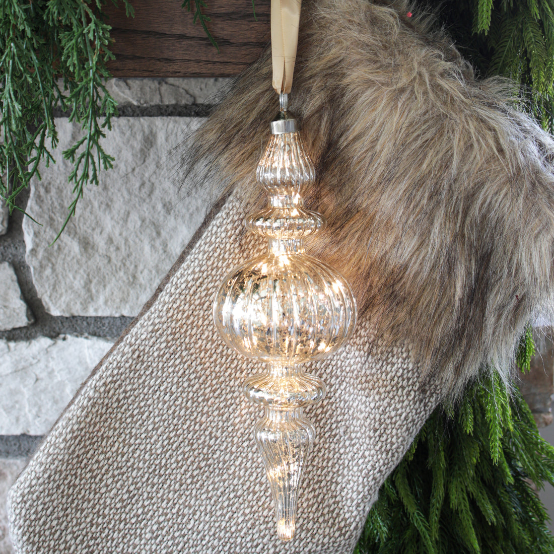 10" Spire Mercury Glass LED Finial Ornament - Interior Delights