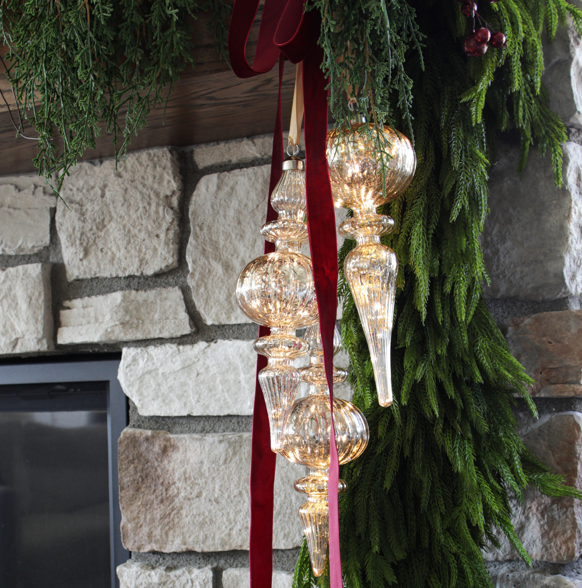 10" Spire Mercury Glass LED Finial Ornament