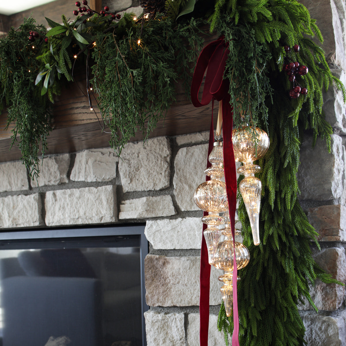 10" Spire Mercury Glass LED Finial Ornament