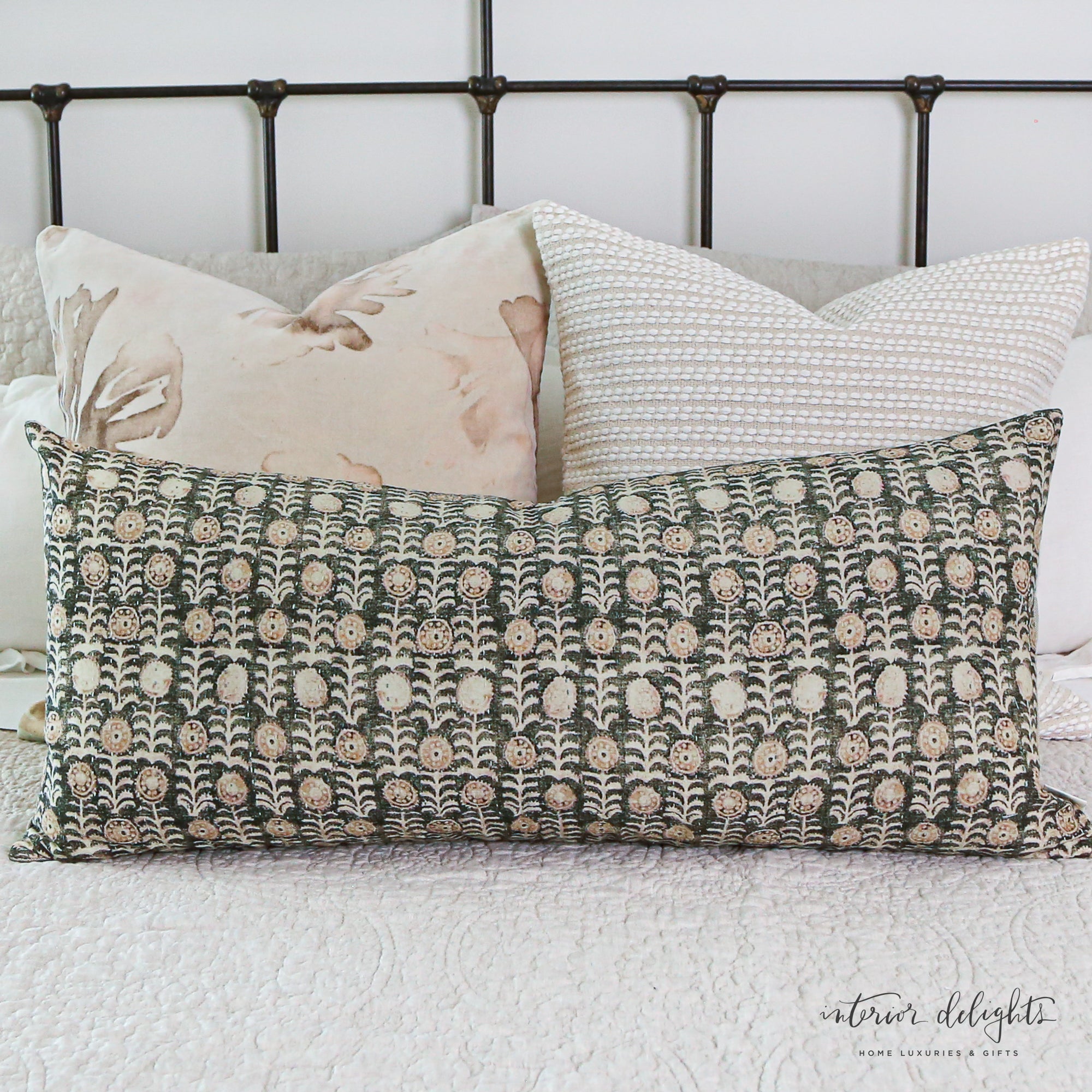 Floral Kantha Lumbar Pillow 14x31 FINAL SALE Interior Delights