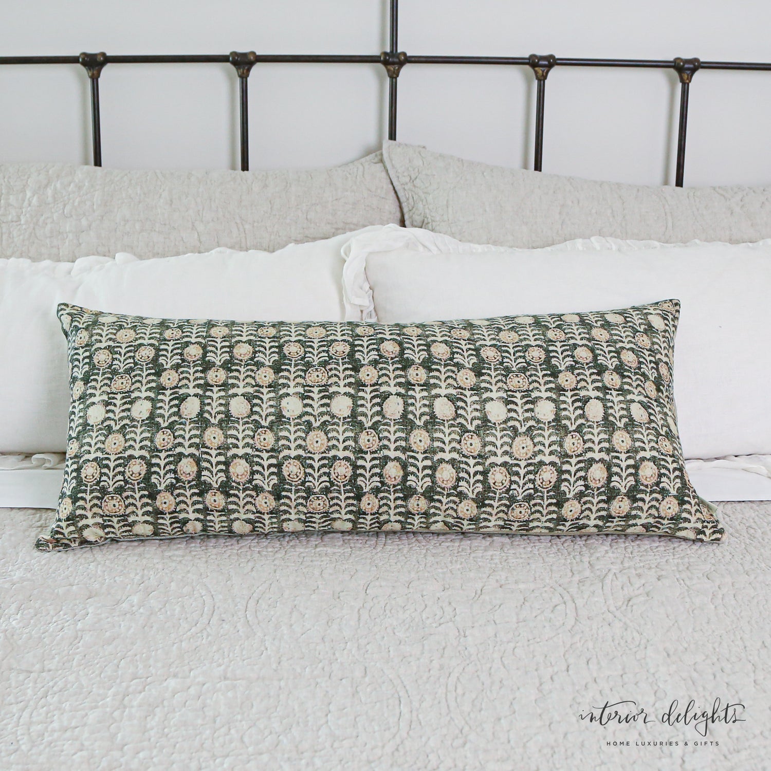 Floral Kantha Lumbar Pillow 14x31 FINAL SALE Interior Delights