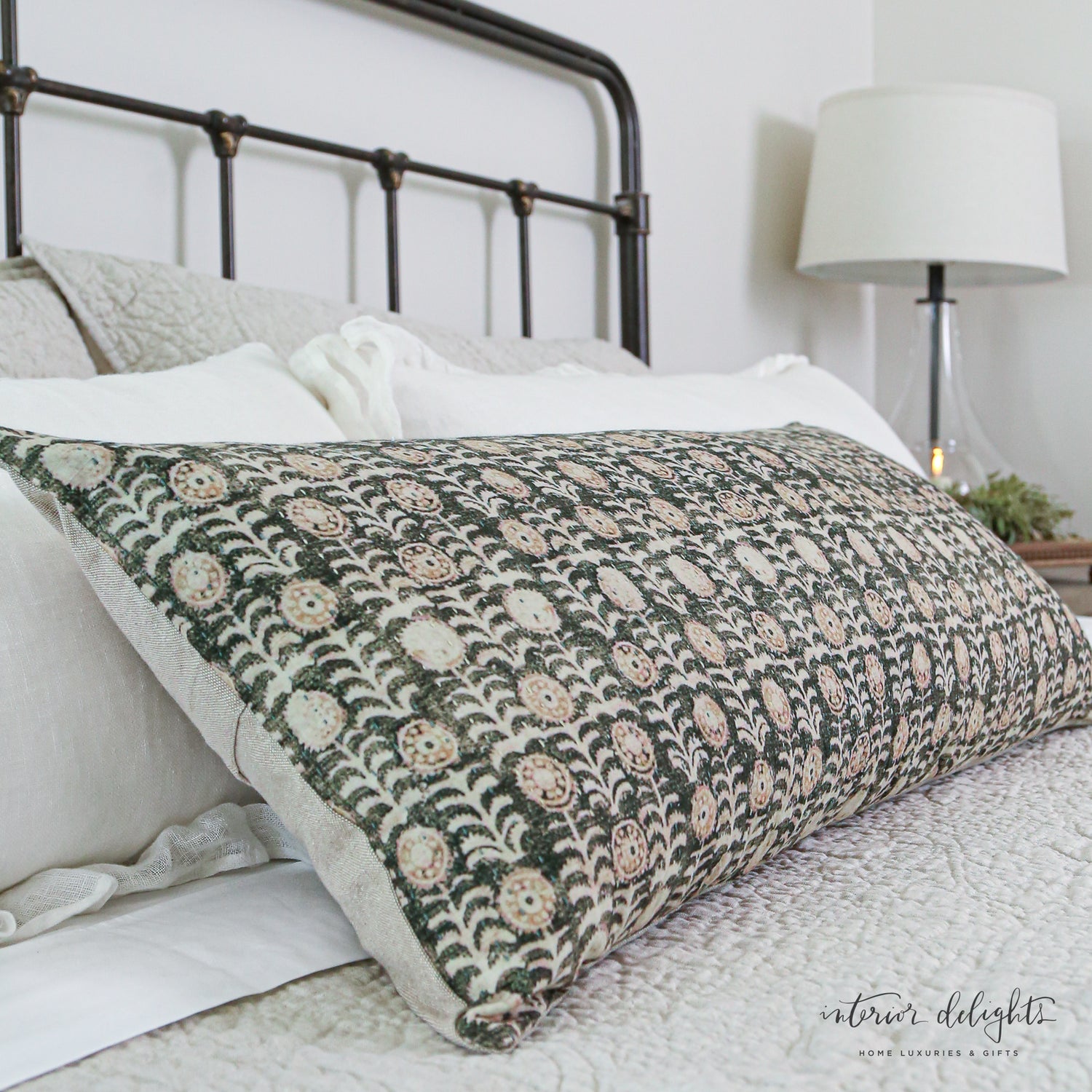 Floral Kantha Lumbar Pillow 14x31 FINAL SALE Interior Delights