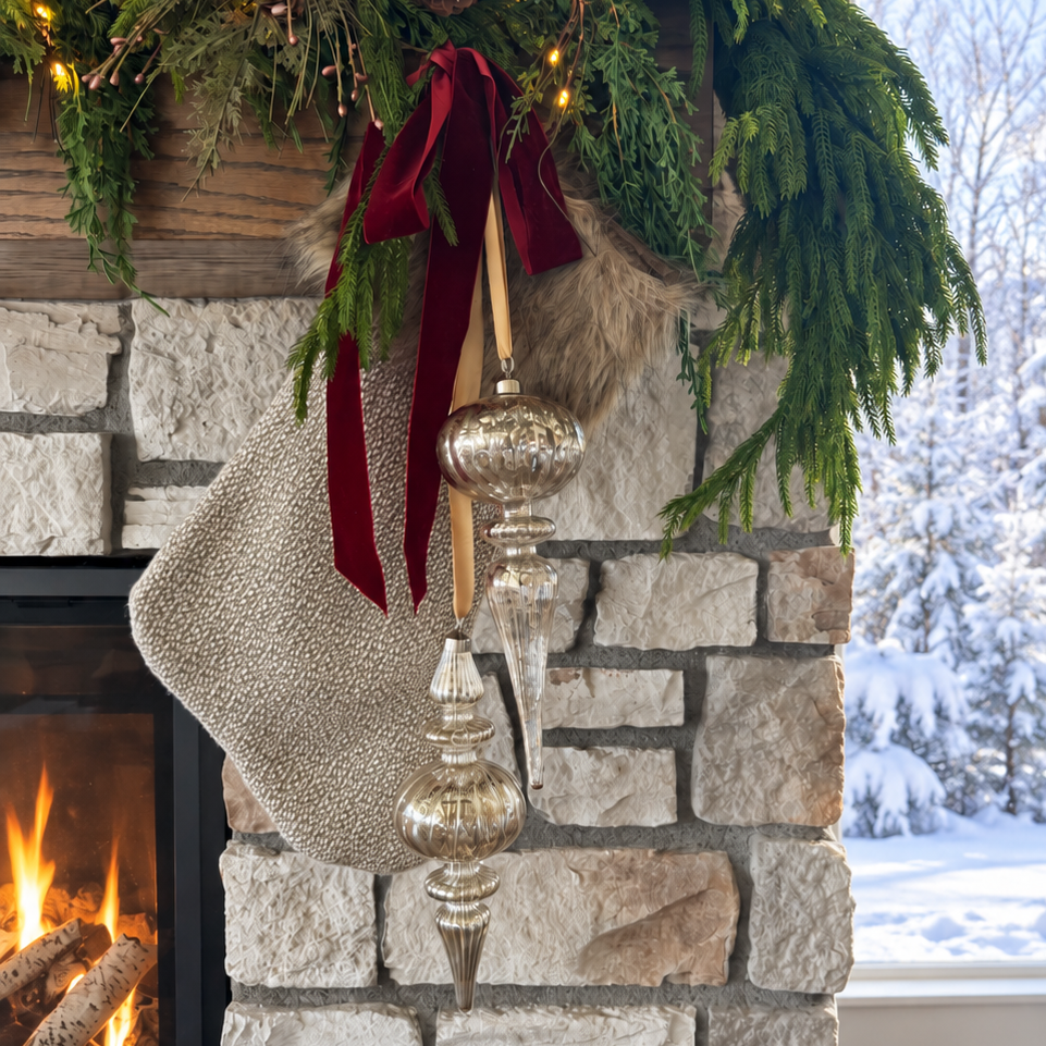 10" Spire Mercury Glass LED Finial Ornament - Interior Delights