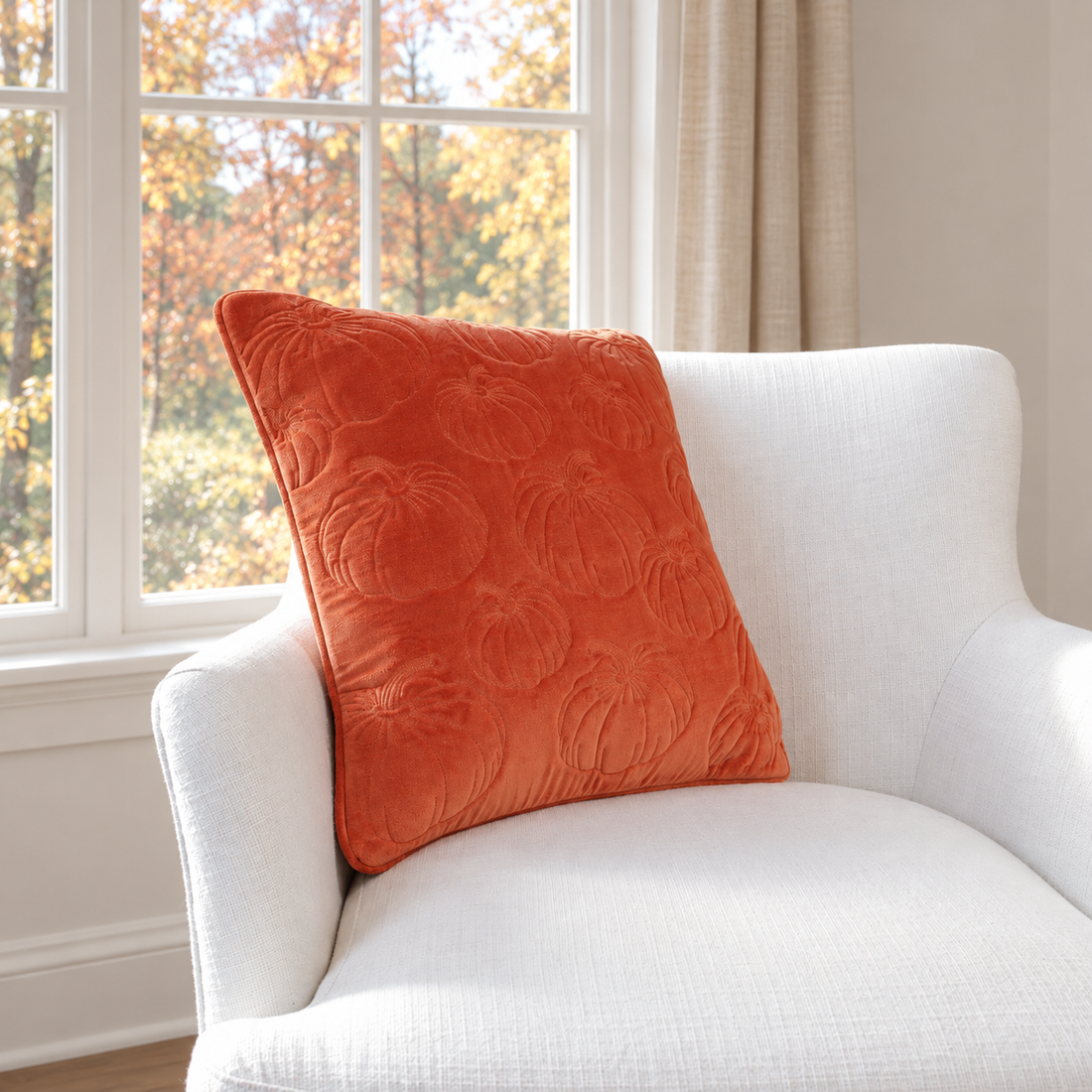 Orange Stitched Pumpkin Pillow