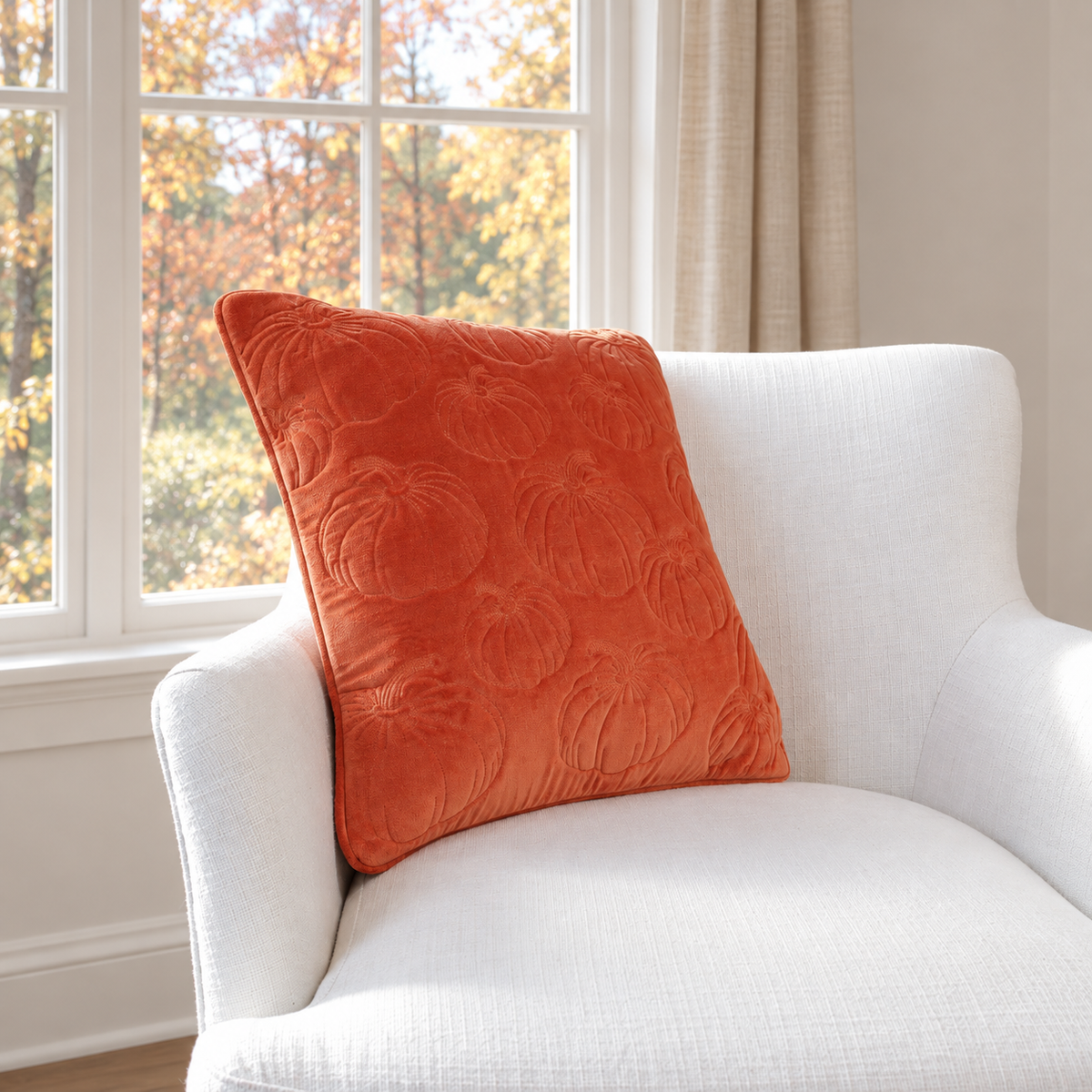 Orange Stitched Pumpkin Pillow