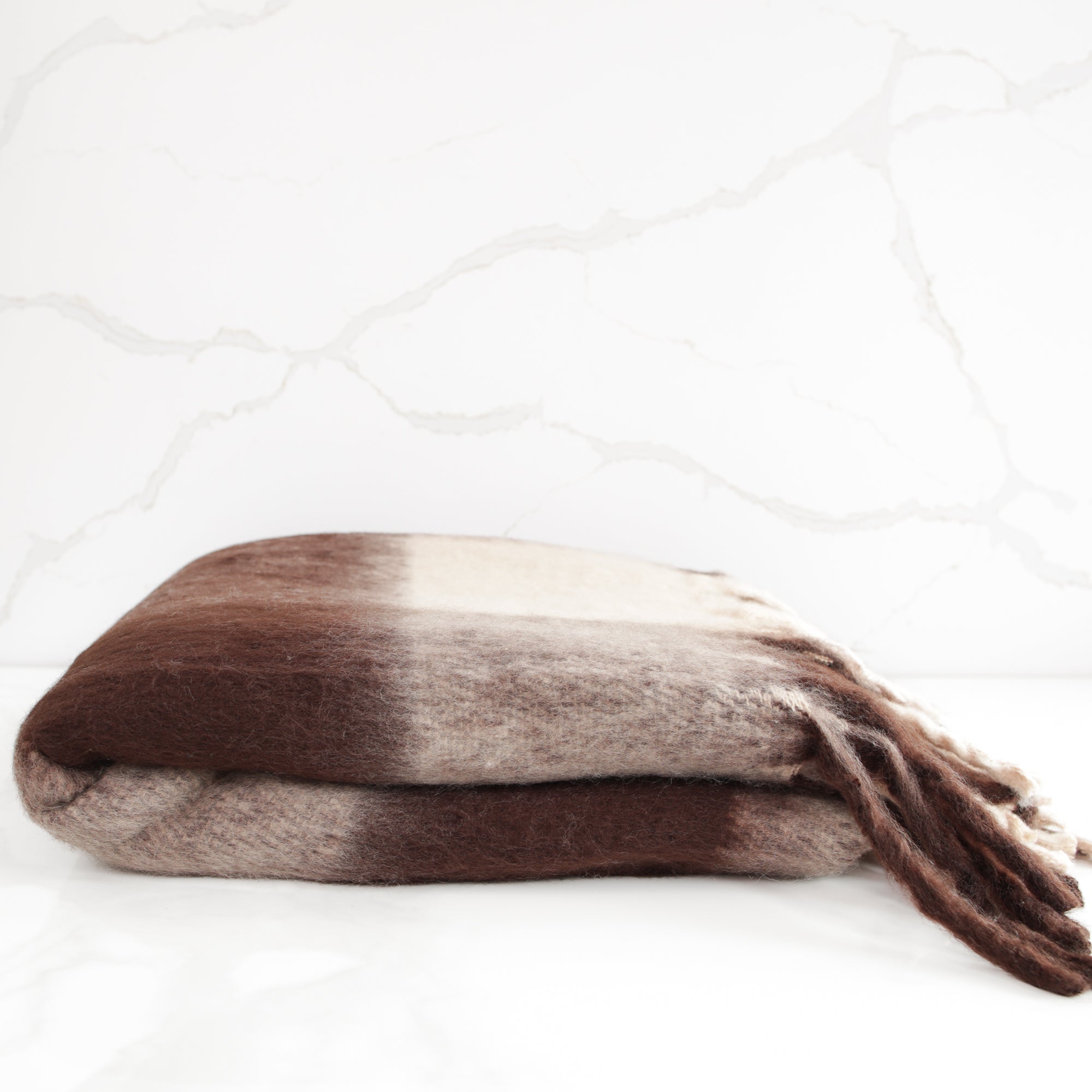 Brown Check Throw with Fringe