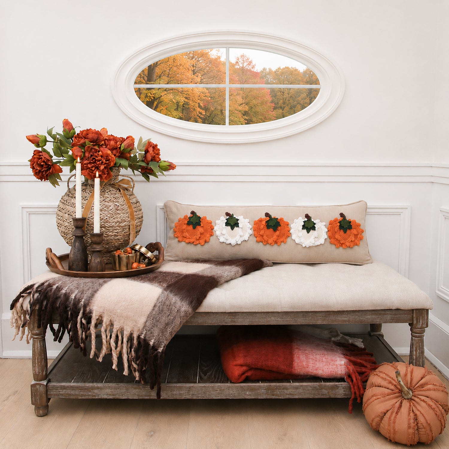 Brown Check Throw with Fringe