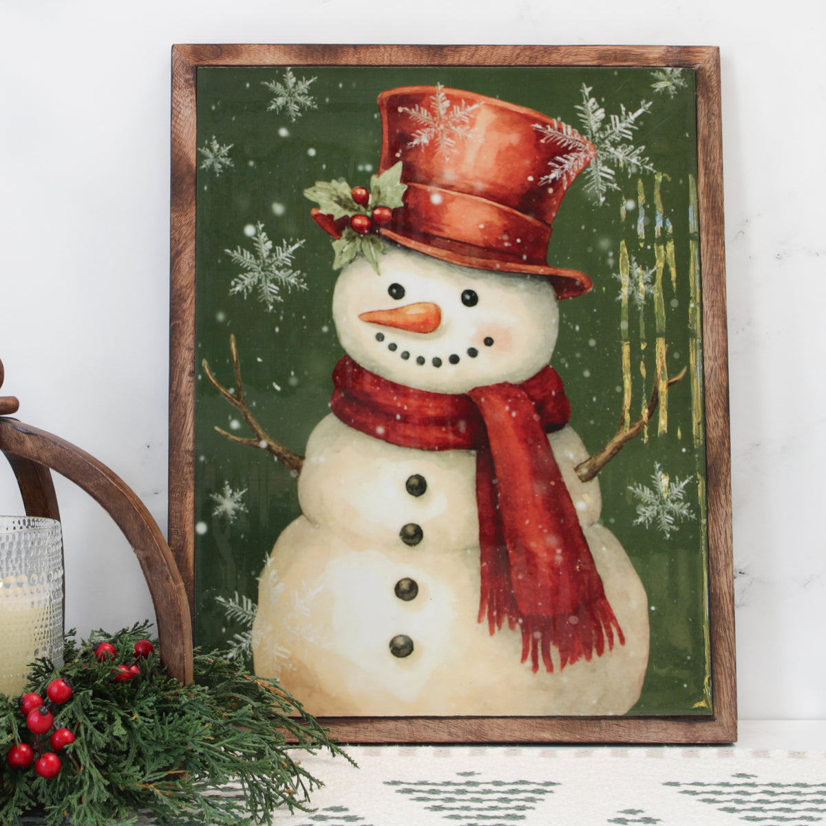 Cranberry Snowman Enamel Sign