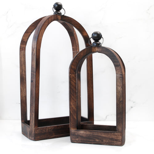 Set of 2 Tall Mango Wood Lanterns