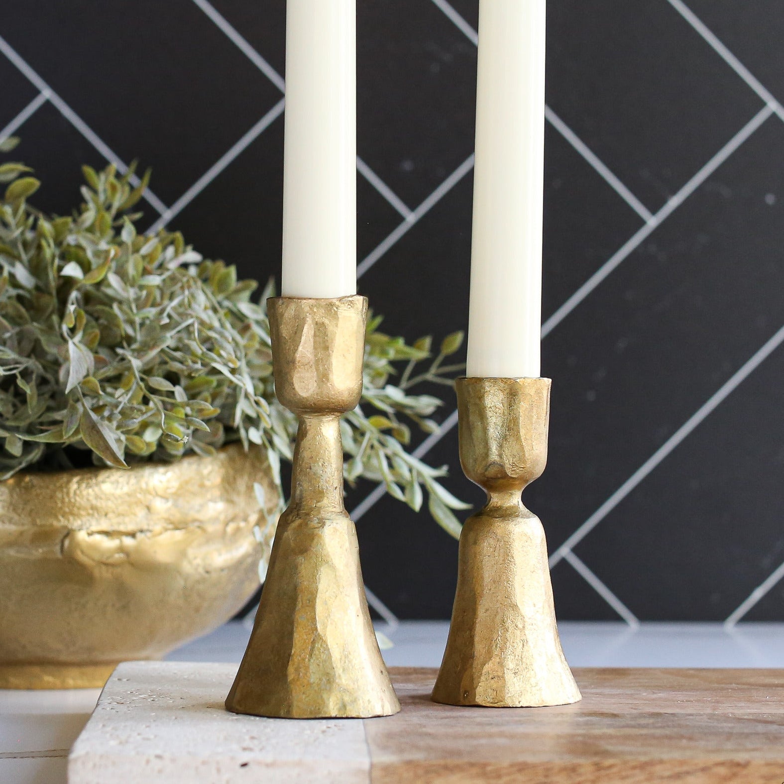 Short Gold Candle Holders- Set of 2 - Interior Delights