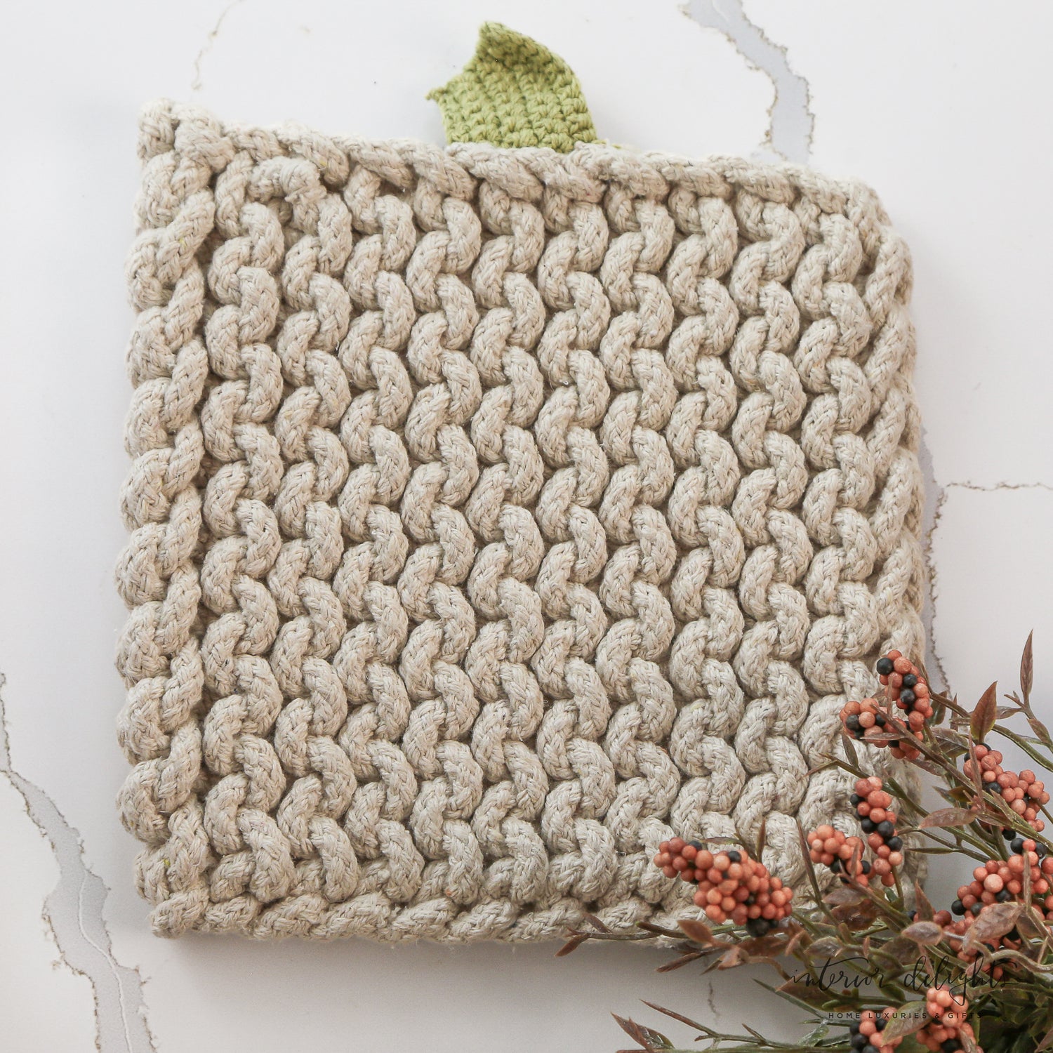 Pumpkin Knit Pot Holder-Cream - Interior Delights