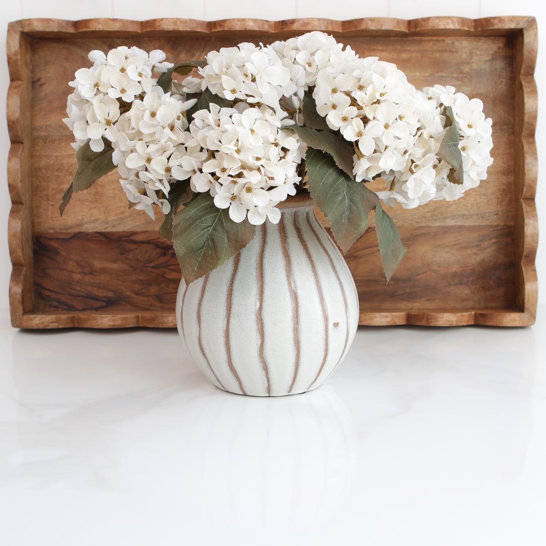 7" Beige Stripe Ceramic Vase