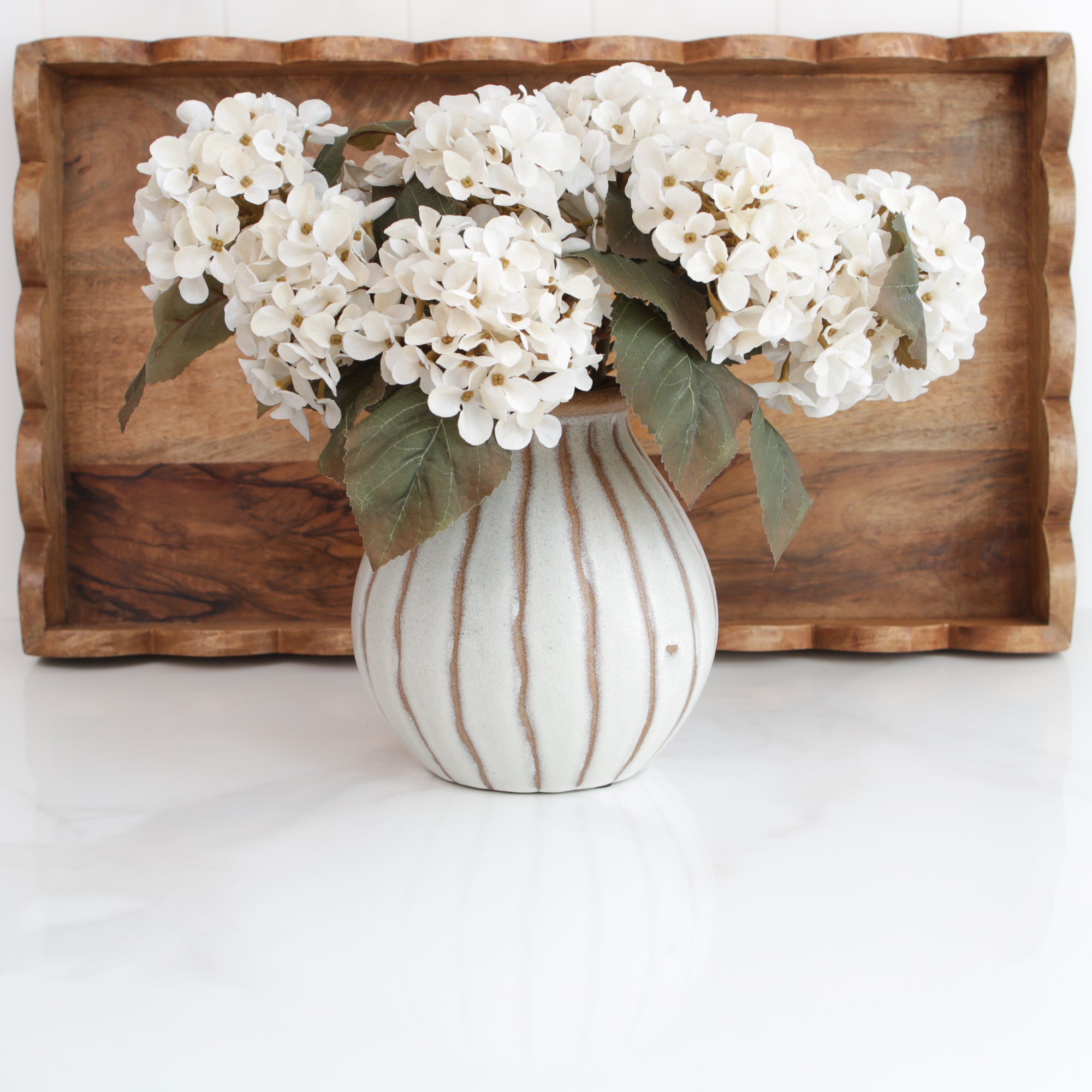 7" Beige Stripe Ceramic Vase