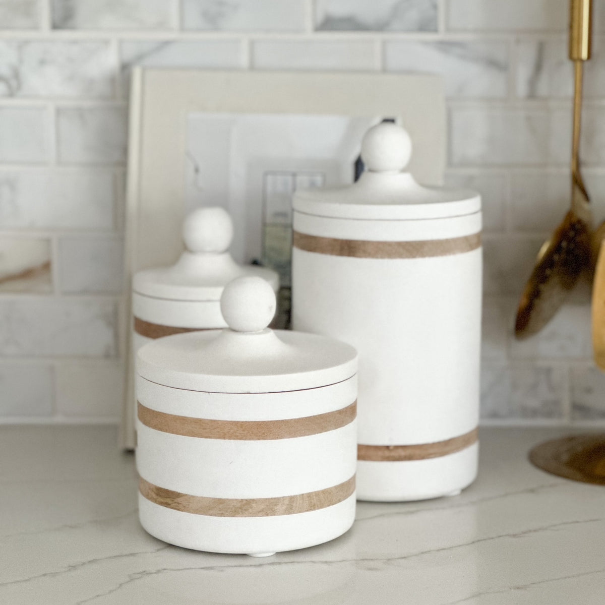 Wood Striped Canister, choose from 3 sizes