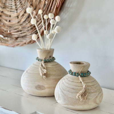 ON SALE: Natural Paulownia Vase with Green Beads- Large or Small