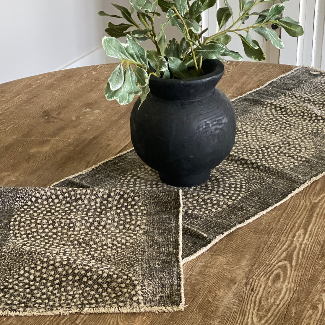 Stonewashed Cotton Canvas Table Runner with Dot  Pattern