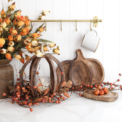 Wood Pumpkin Lantern with Gold Stem