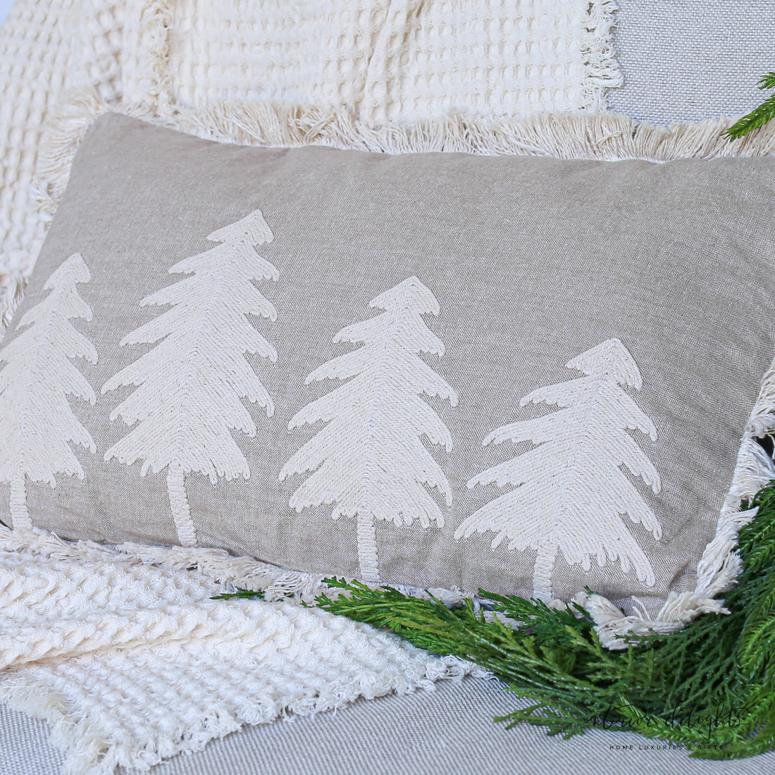 Beige 4 Tree Christmas Lumbar Pillow