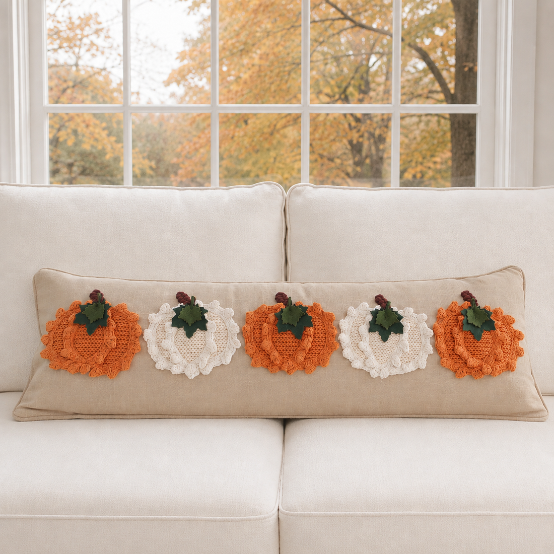 Long Lumbar Pumpkin Knit Pillow