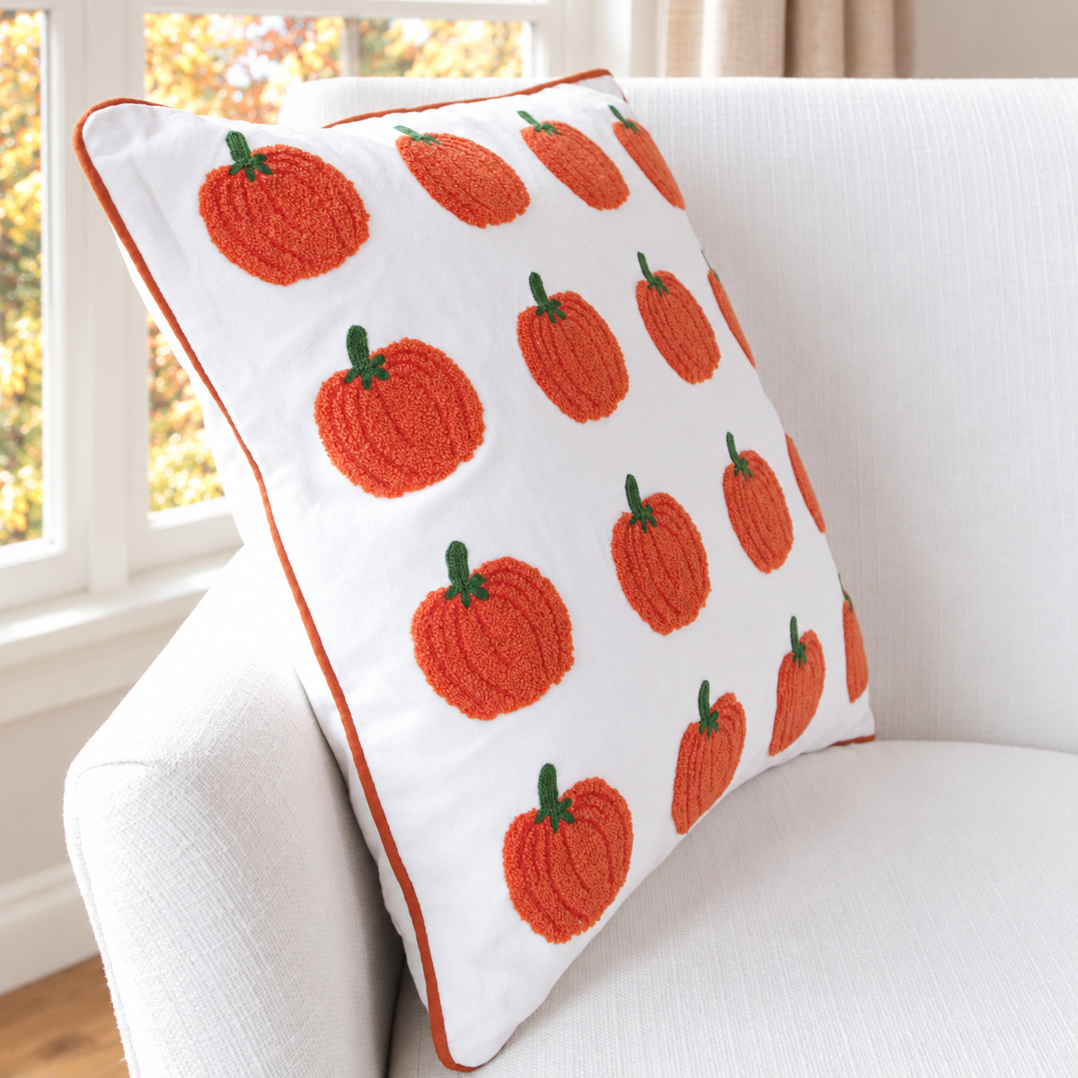 Embroidered Pumpkin Pillow