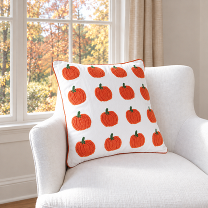 Embroidered Pumpkin Pillow